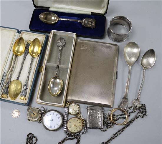 A collection of silver and other items to include a cigarette case, vesta case, etc.